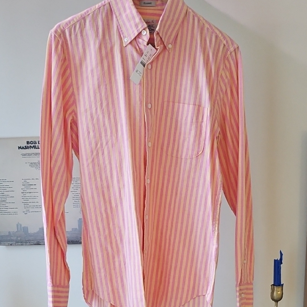 J Crew Broken-In Classic Oxford Shirt Washed Pink and Orange Stripe S New